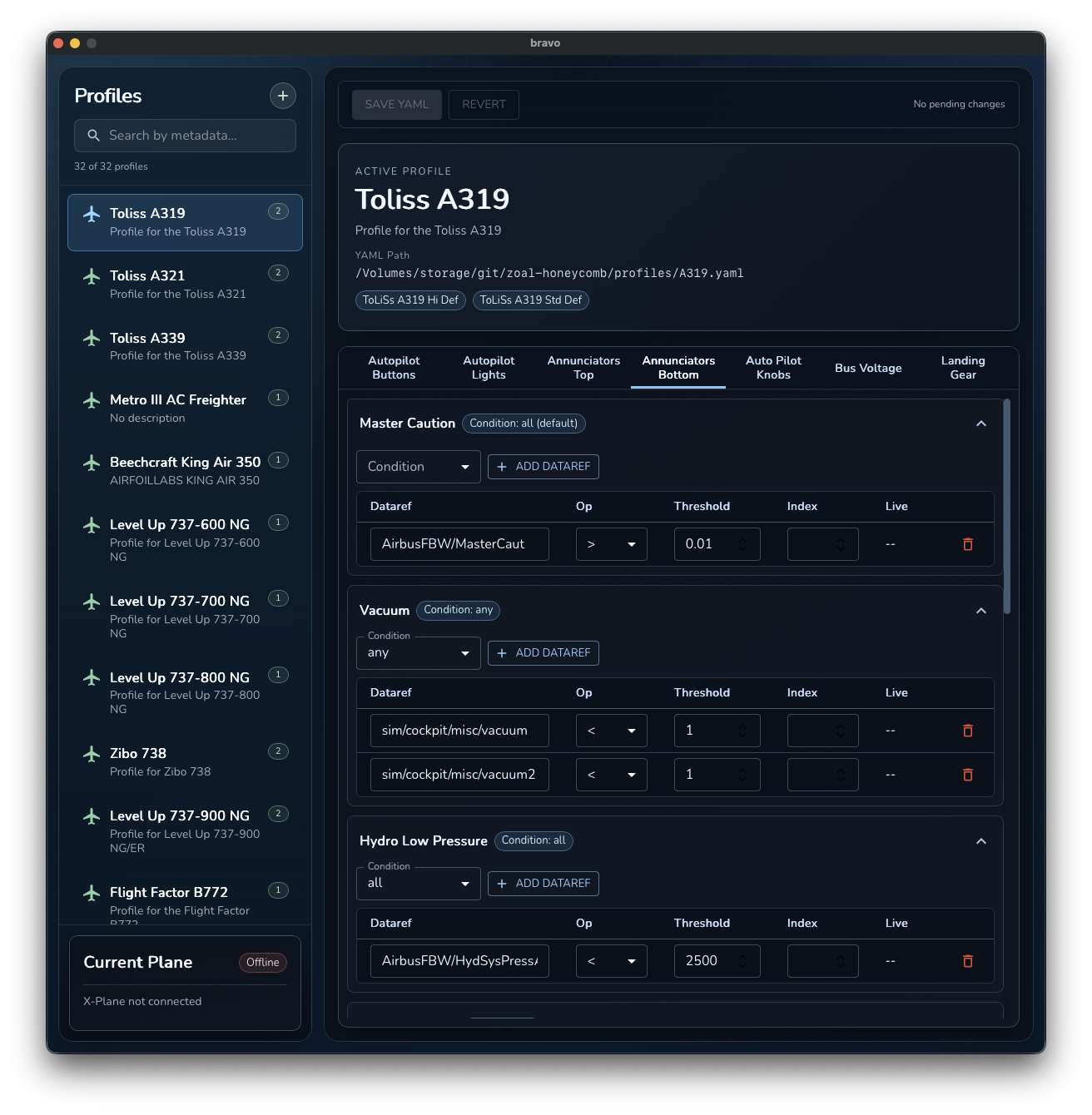 Annunciators Bottom tab