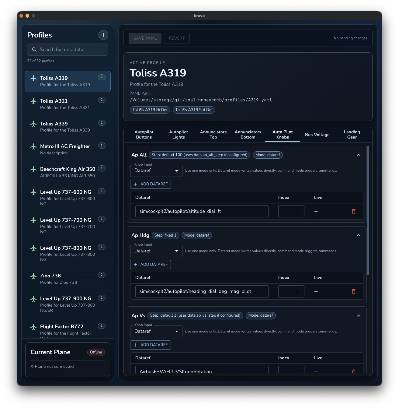 Auto Pilot Knobs tab