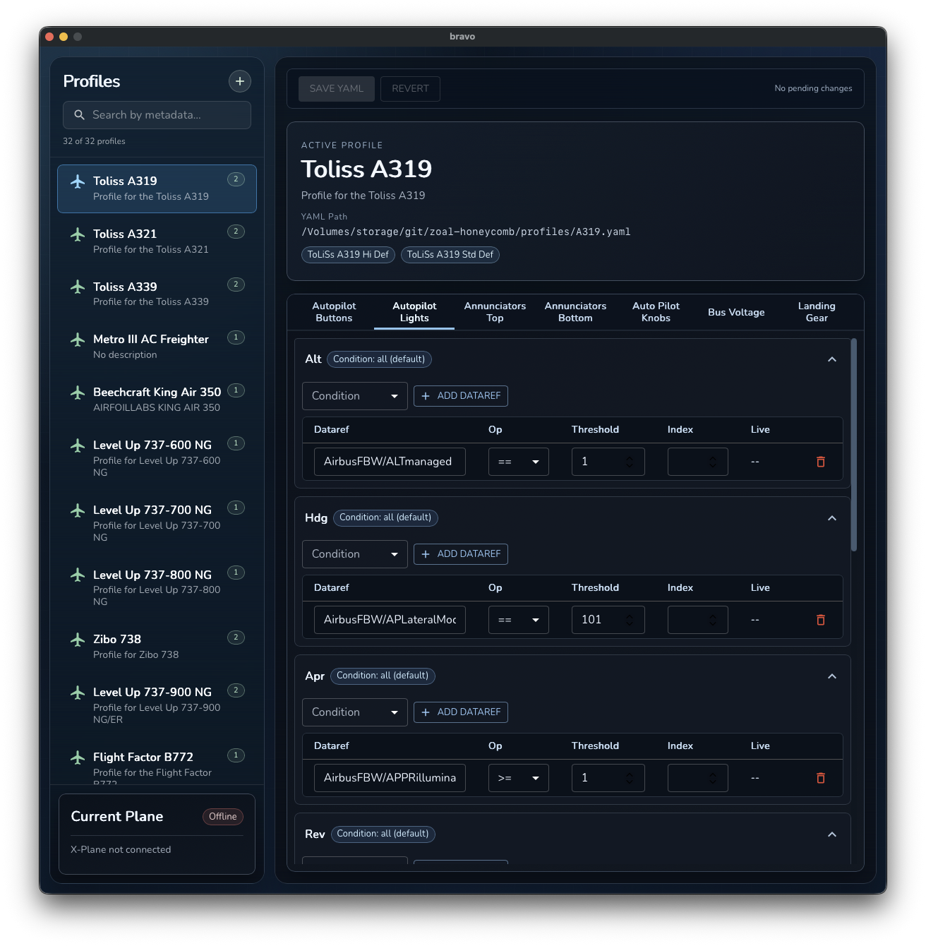Autopilot Lights tab